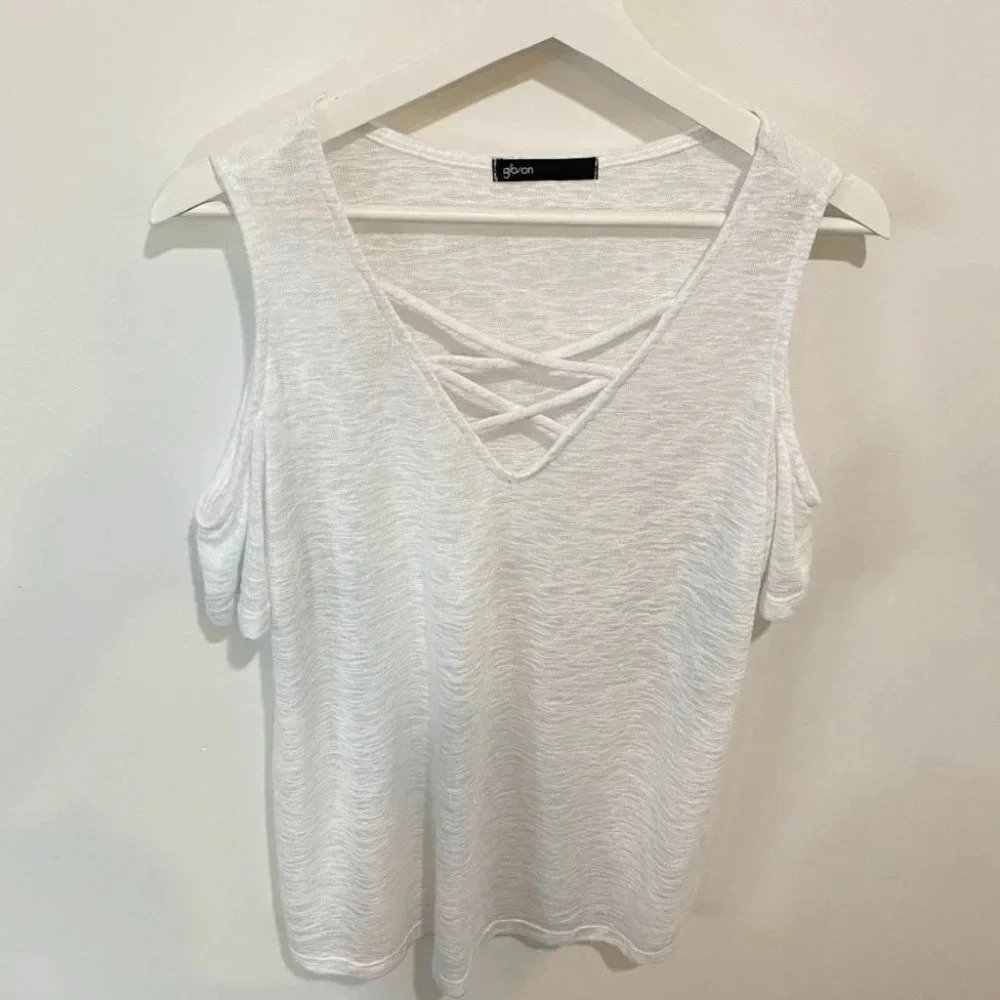 Gibson Sheer Cold-Shoulder  Snow White Knit Tank Top Size M
